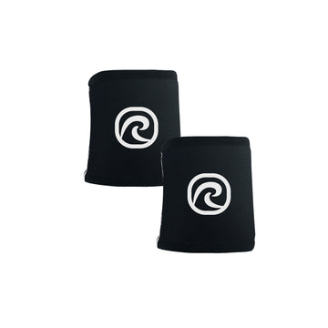 Two vlack wrist supports with a white Rehband logo in the center
