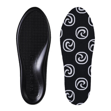 A black insole with white Rehband logos at the back made of Technogel®